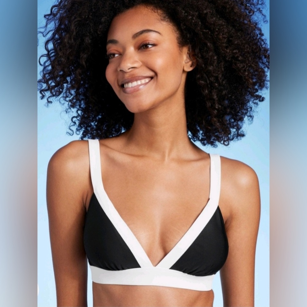 NWT Shade & Shore wide band bikini top black white XS